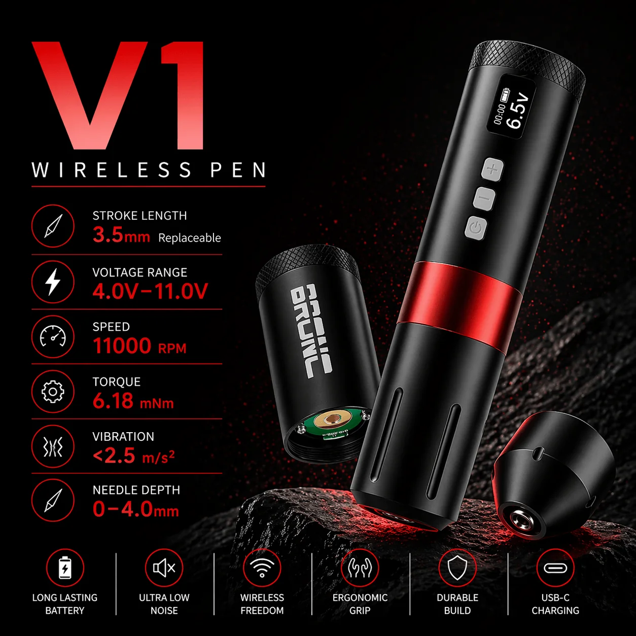 Bronc V1 1 BRONC V1 REPLACEABLE STROKE WIRELESS TATTOO PEN - Image 1