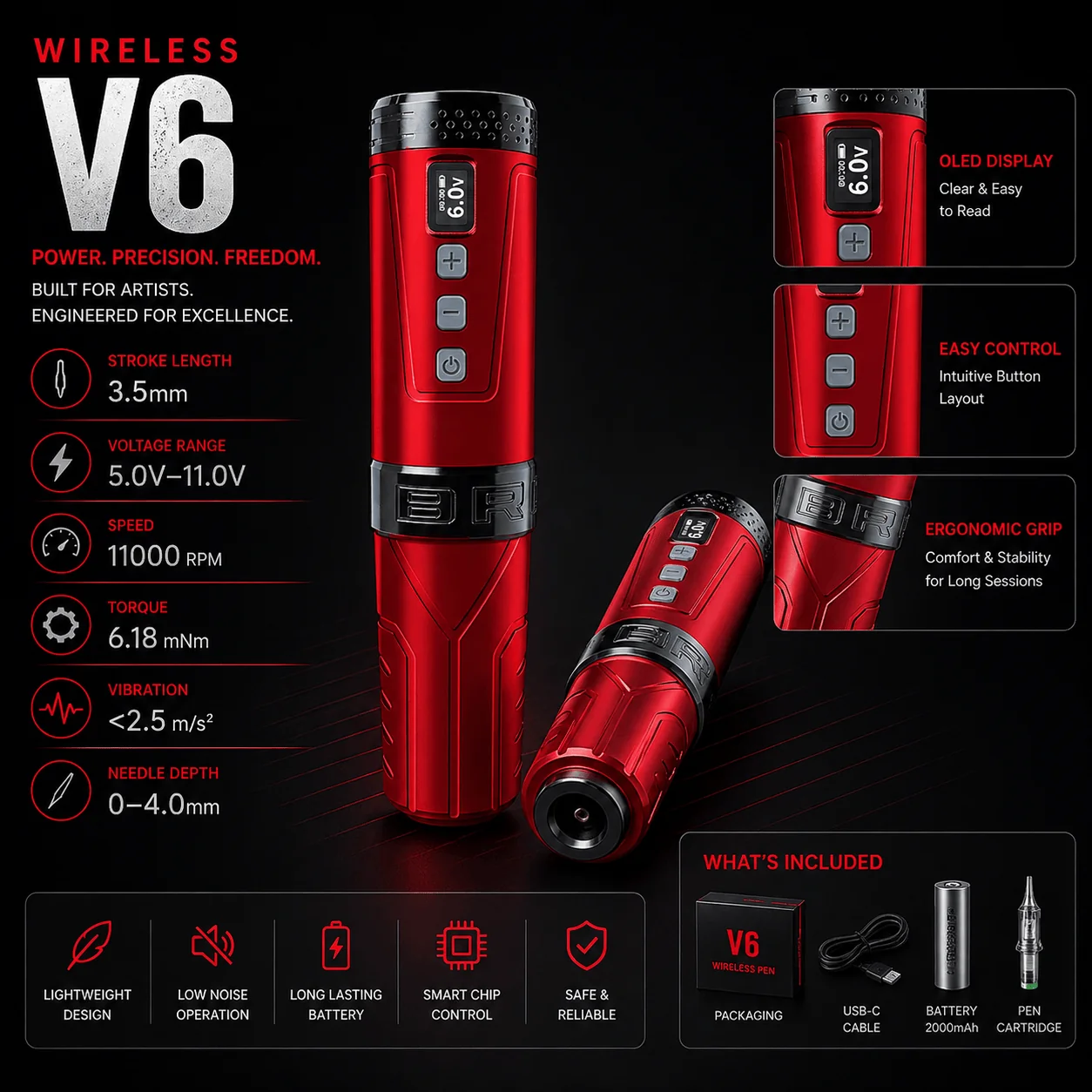Bronc V6 1 BRONC V6 WIRELESS TATTOO PEN 3.5MM STROKE - Image 1