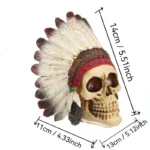 SKULL FIGURINE FEATURING A NATIVE AMERICAN-STYLE FEATHERED HEAD - Image 4
