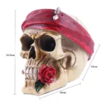 SKULL PIRATE STATUE WITH RED ROSE SMALL SKELETON HALLOWEEN FIGURE - Image 6