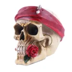 SKULL PIRATE STATUE WITH RED ROSE SMALL SKELETON HALLOWEEN FIGURE - Image 5
