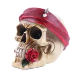SKULL PIRATE STATUE WITH RED ROSE SMALL SKELETON HALLOWEEN FIGURE - Image 3
