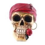 SKULL PIRATE STATUE WITH RED ROSE SMALL SKELETON HALLOWEEN FIGURE - Image 2