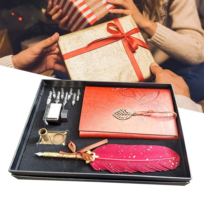 cali 3 4 CALIGRAPHY WRITING FEATHER QUILL INK DIP PEN WITH LEATHER RICE PAPER NOTEBOOK C3 - Image 1