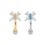 CRYSTAL BUTTERFLY SHAPED PURE STAINLESS STEEL BELLY RING