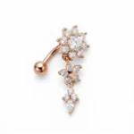 ROSE GOLD BELLY BAR CRYSTAL WITH DANGLE FLOWER