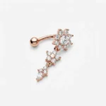 ROSE GOLD BELLY BAR CRYSTAL WITH DANGLE FLOWER - Image 2